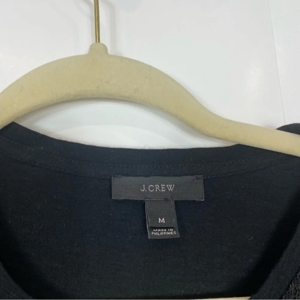 J. Crew Black Lace crochet Overlay Long Sleeve Crewneck Top Shirt medium